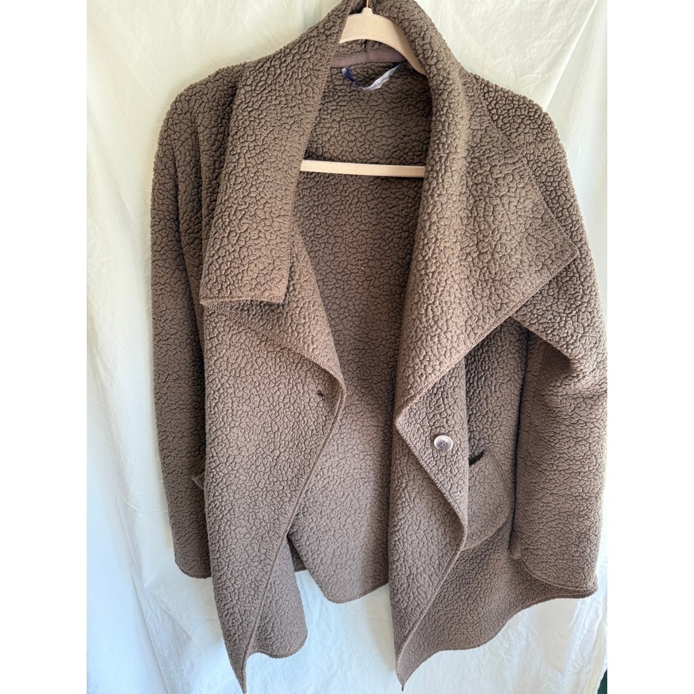 Soft Surrounds Hugs Teddy Fleece Jacket Brown Sherpa Button Front Coat Small